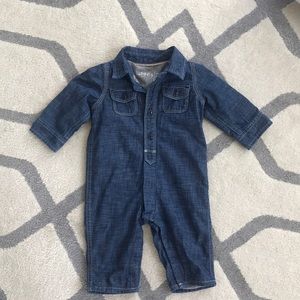 Baby gap jersey lined denim one piece, size 6-12m
